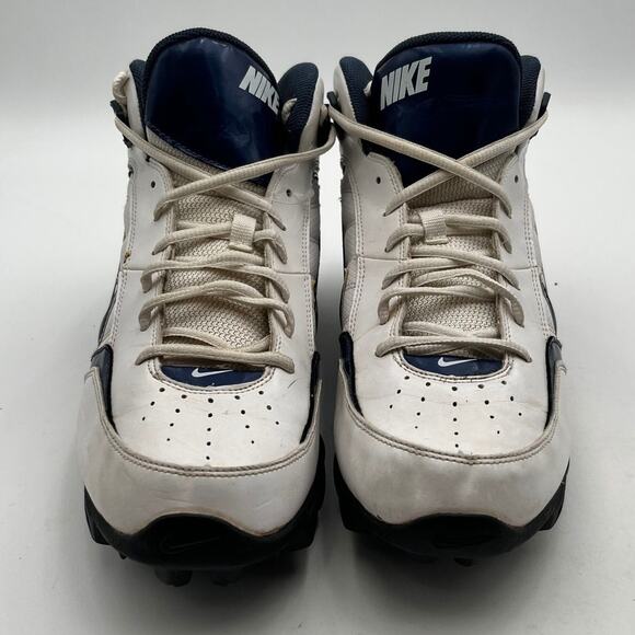 Nike Land Shark Mid Football Cleats Mens Size 12 White Navy Blue 318728-141 - Picture 1 of 13